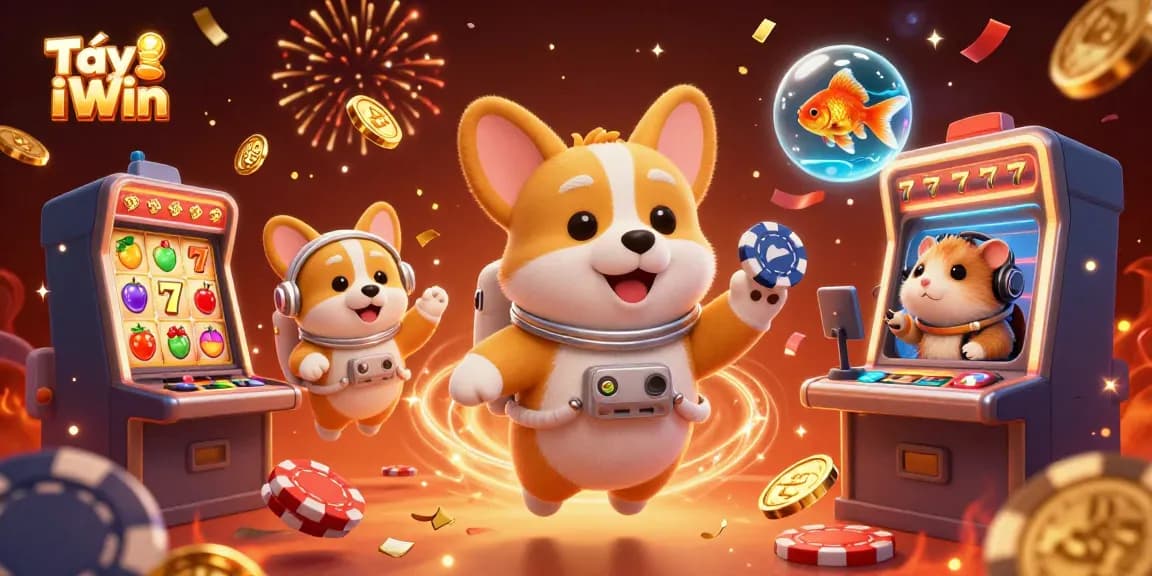 Tải iWin and experience thrilling slot gameplay with a rich, colorful, engaging scene featuring an astronaut corgi.