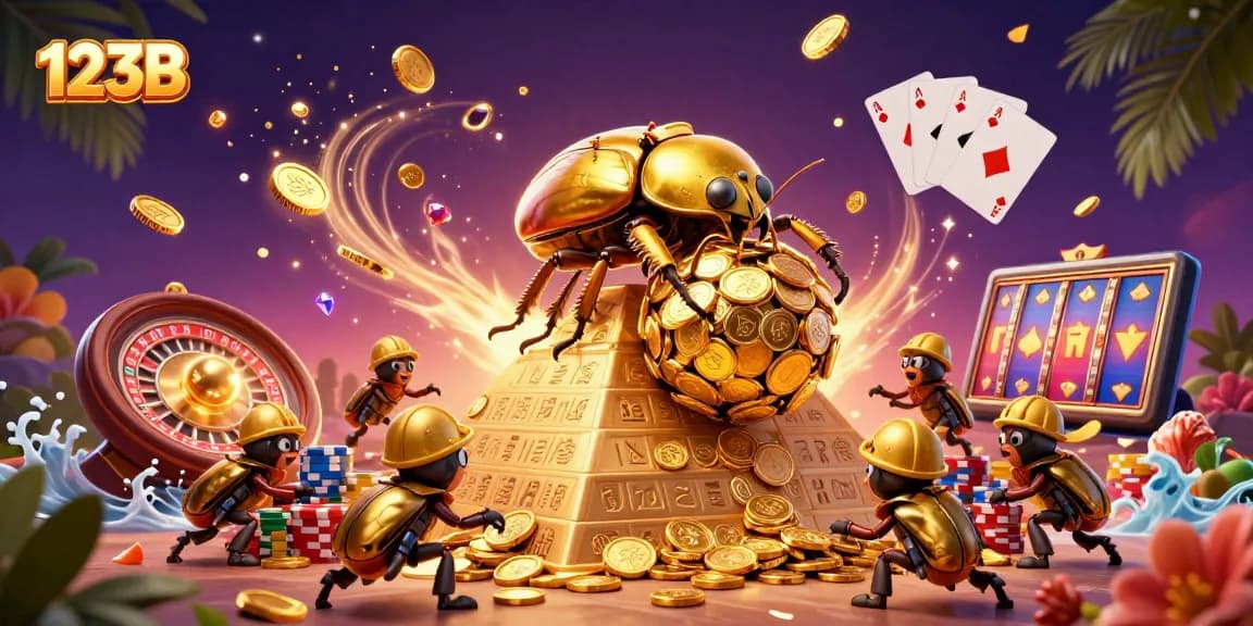 Experience thrilling gameplay at 123B with a vibrant casino illustration showcasing golden coins and dynamic game elements.