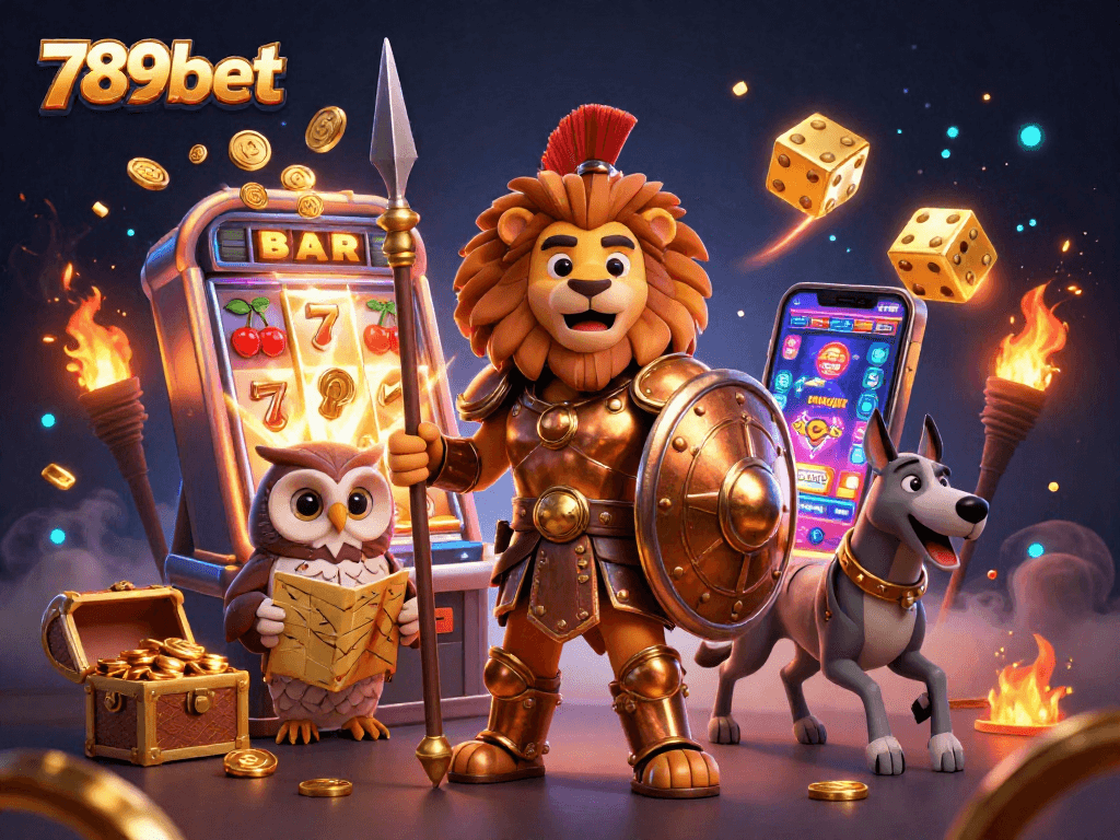Experience thrilling wins with 789bet in an exciting 3D casino scene with dynamic symbols and characters.