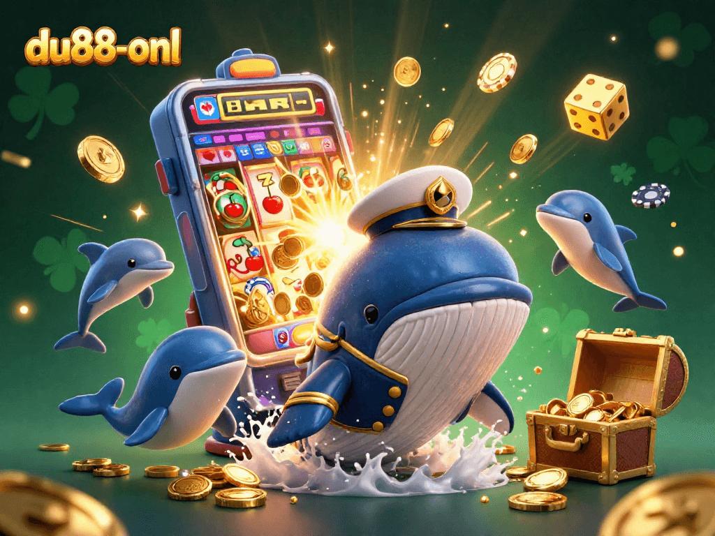 Join the fun at du88-onl where a whale, narwhal, and dolphins celebrate jackpots together!