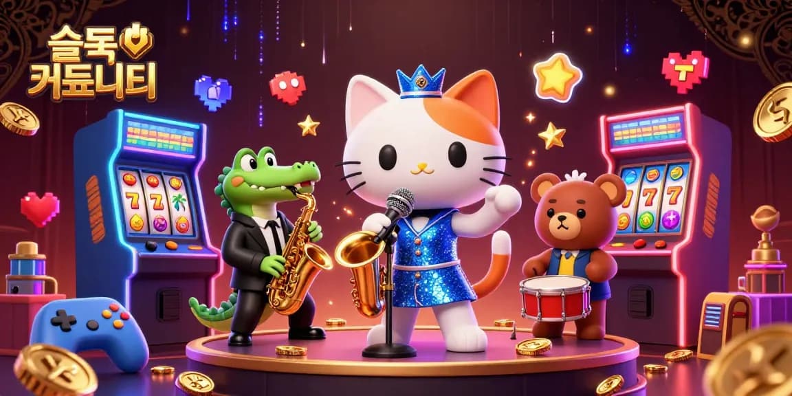 Join the 슬롯 커뮤니티 as a singing cat, playing saxophone crocodile, and drumming bear entertain players.