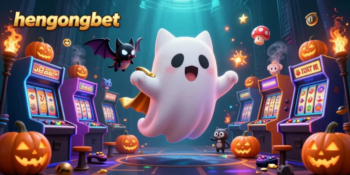 Experience hengongbet's gaming excitement with a ghost cat and vibrant casino elements in a haunted atmosphere.
