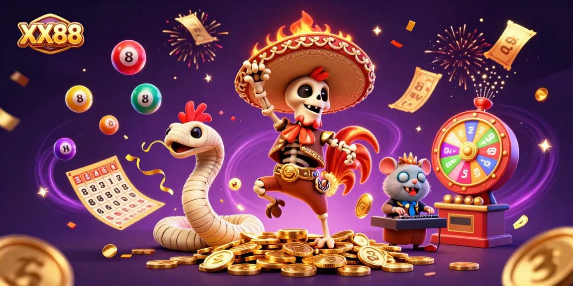 Join the fun at XX88 with a vibrant scene of characters winning big at the casino!