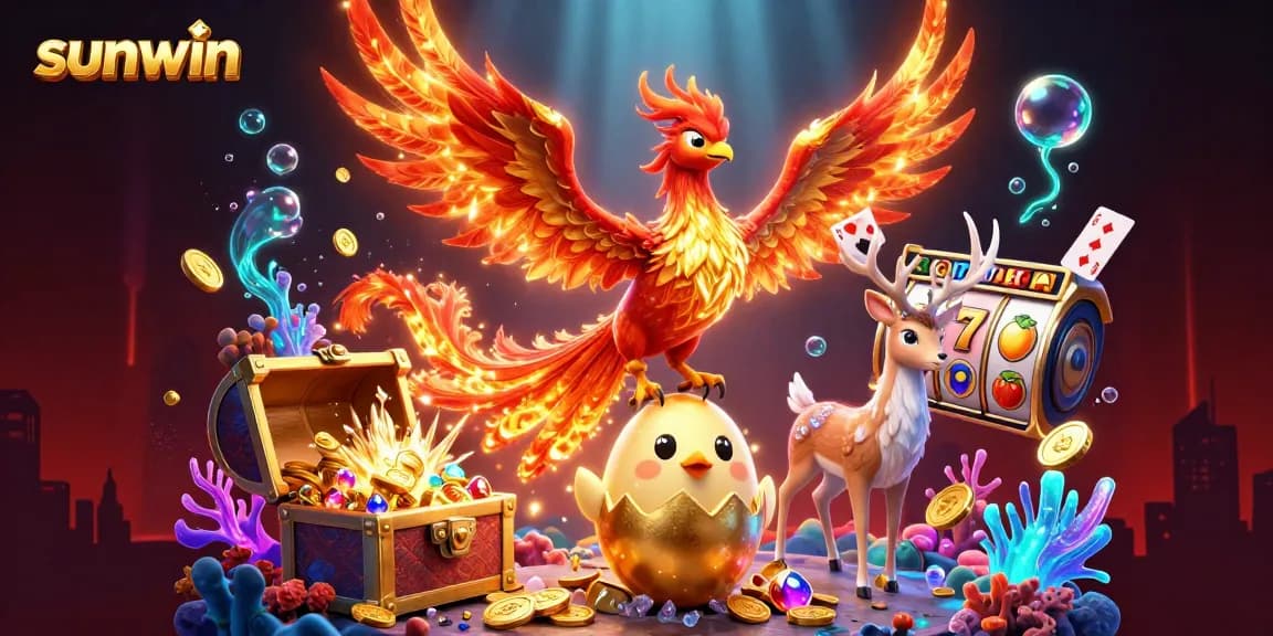 Experience excitement with sunwin's vibrant 3D casino illustration depicting thrilling jackpot games.