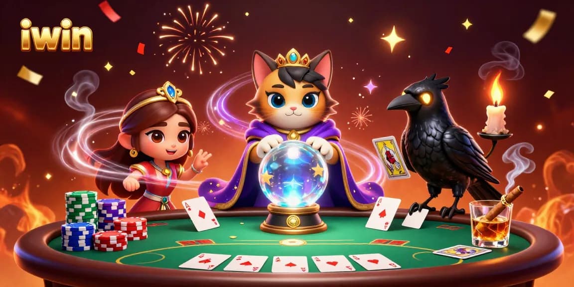 Play exciting games on iwin with a mystical scene filled with fortune and poker elements.