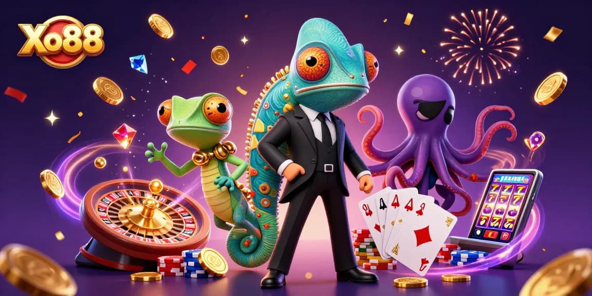 Xo88 showcases a thrilling casino scene with dynamic characters and rich gambling elements.