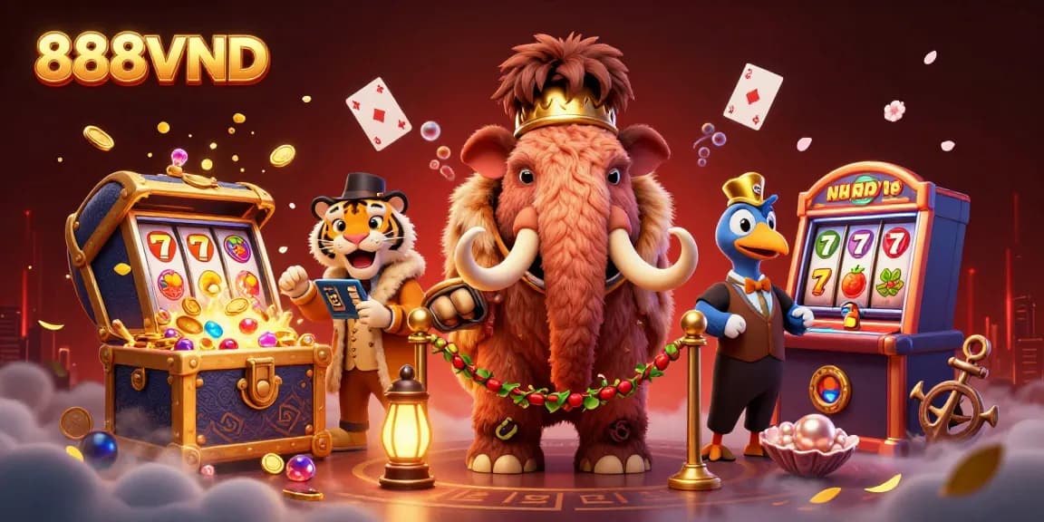 Engage in thrilling gameplay at 888VND's casino with vibrant characters and exciting slot machines.