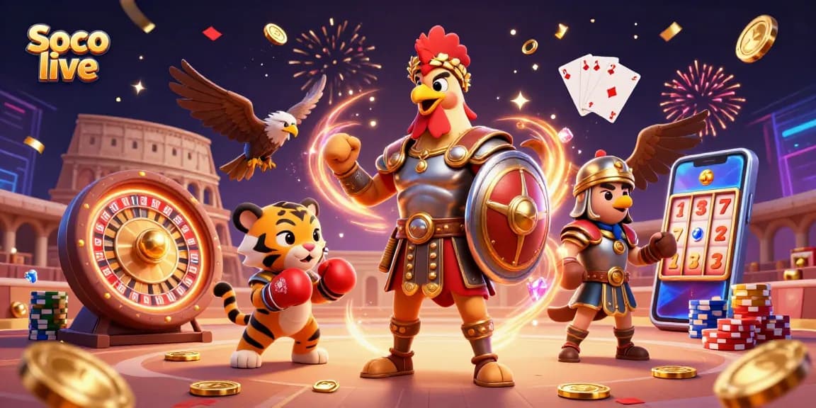 Experience Soco live as the gladiator rooster and friends enjoy dynamic casino action.