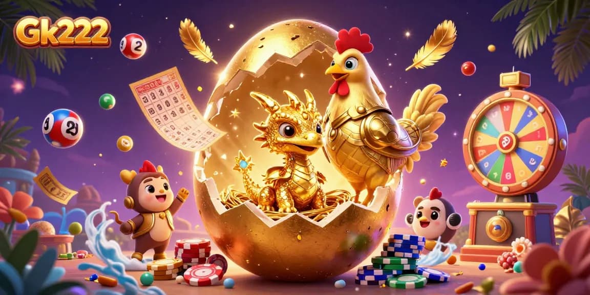 Play at Gk222 for exciting casino games as a golden dragon emerges from a nest of poker chips.