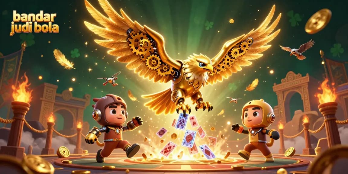 Taruhan bandar judi bola dalam arena taruhan dengan efek dramatis dan karakter gaming.