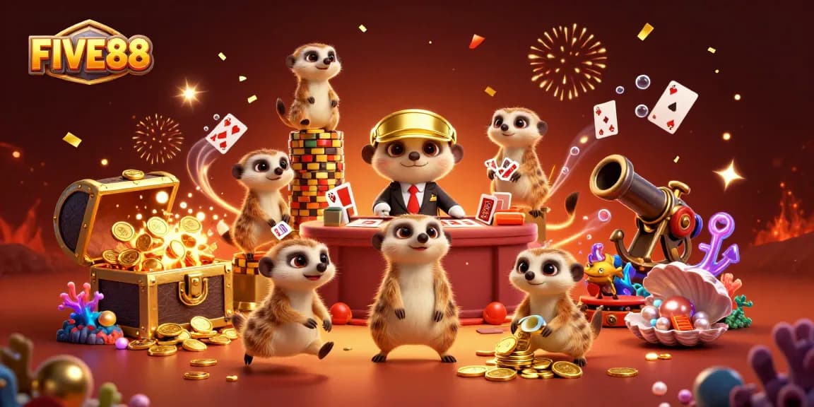 Engaging scene of meerkats managing the casino environment showcasing FUN at FIVE88 with exciting gameplay.