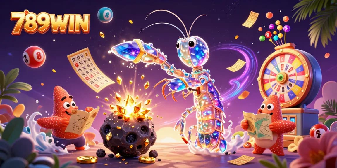 Engage with 789WIN’s thrilling casino atmosphere featuring cartoon galactic characters amidst vibrant gaming elements.