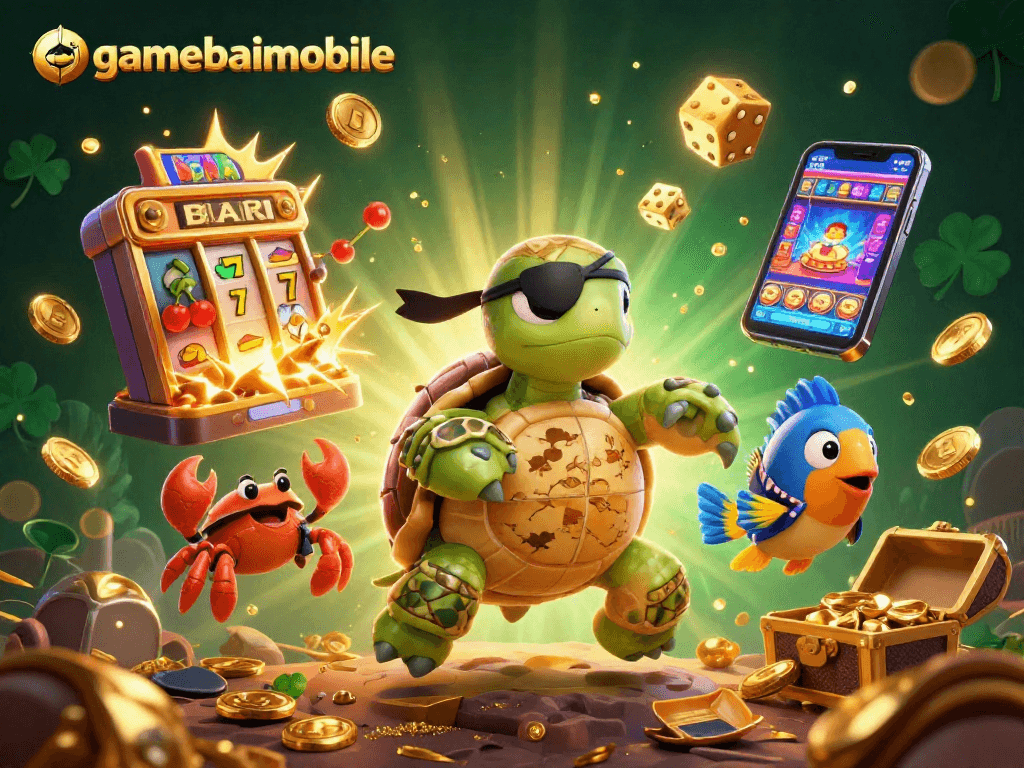 Spin to win with gamebaimobile's exciting cartoon characters surrounded by casino treasures!