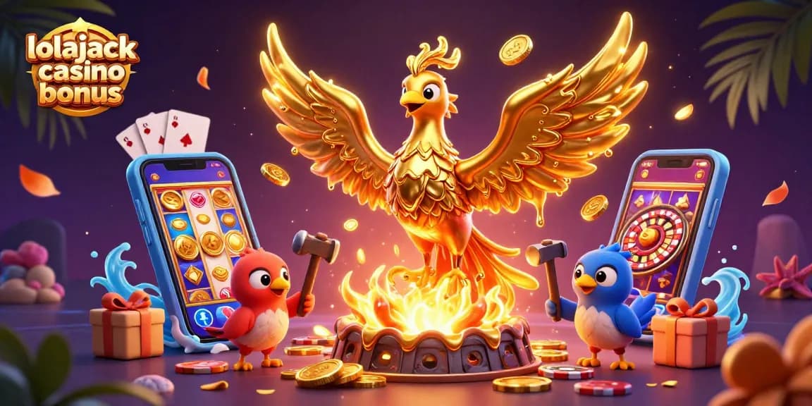 Win big with the Lolajack Casino bonus in this vibrant 3D illustration of gaming excitement.