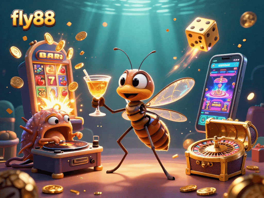 Experience the excitement of fly88 with casino-themed characters, vibrant elements, and thrilling gambling action.