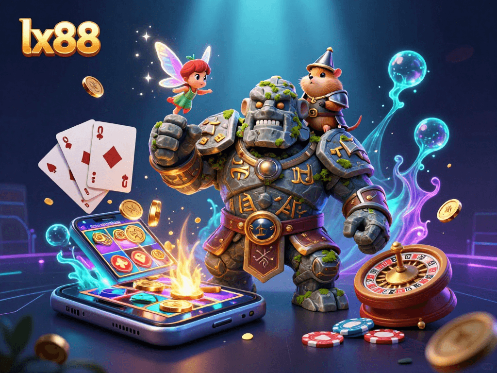 Engage in the exciting world of lx88 with vibrant casino elements and magical characters.