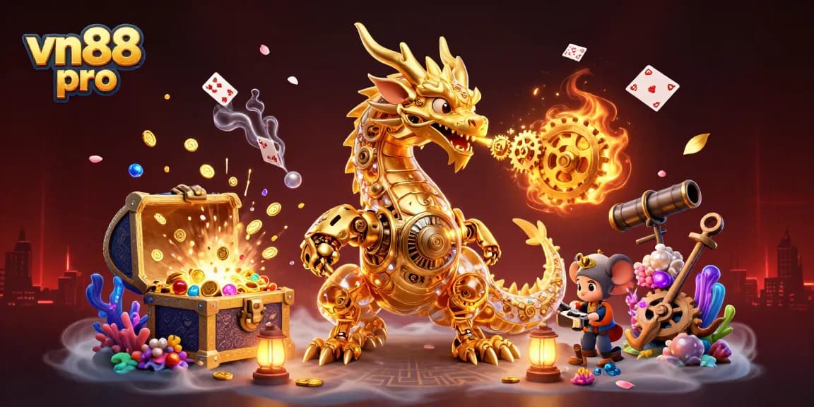 Engage in thrilling gameplay with vn88 pro, featuring a golden dragon and dynamic casino elements.