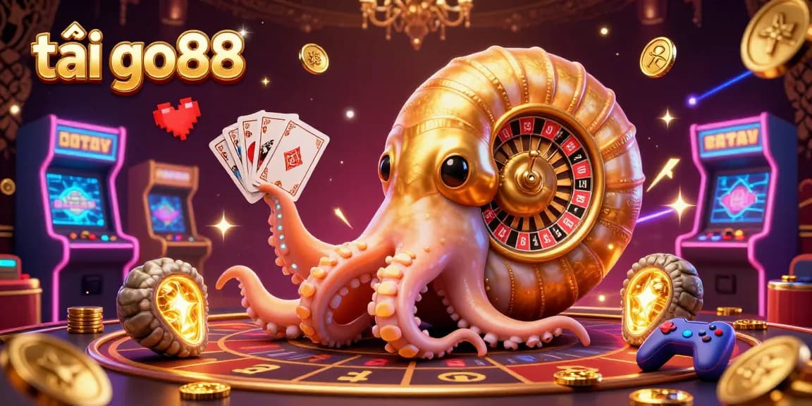 Experience the thrill of tải go88 with a vibrant 3D casino illustration featuring a giant nautilus and arcade elements.