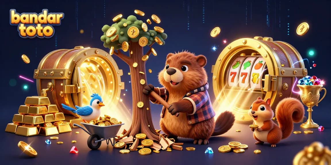 Win at bandar toto slot with lively cartoon characters collecting gold in this fun casino illustration.