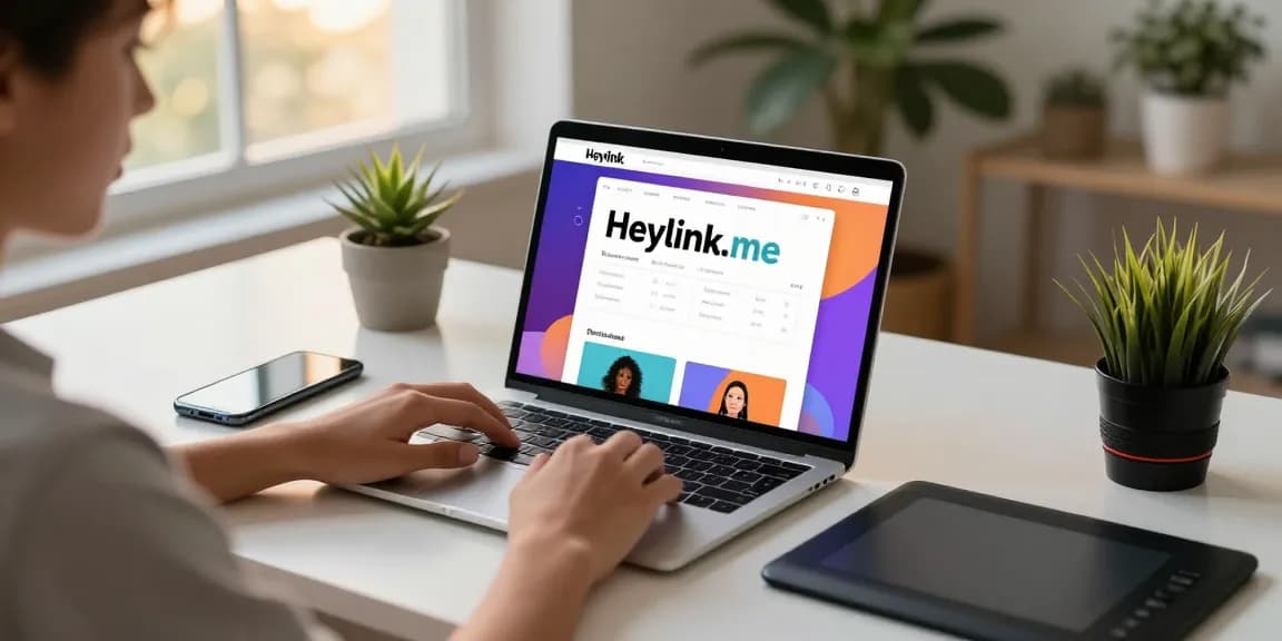 Workspace menciptakan halaman Heylink.me pribadi dengan GEGESLOT dan cahaya hangat yang menginspirasi.