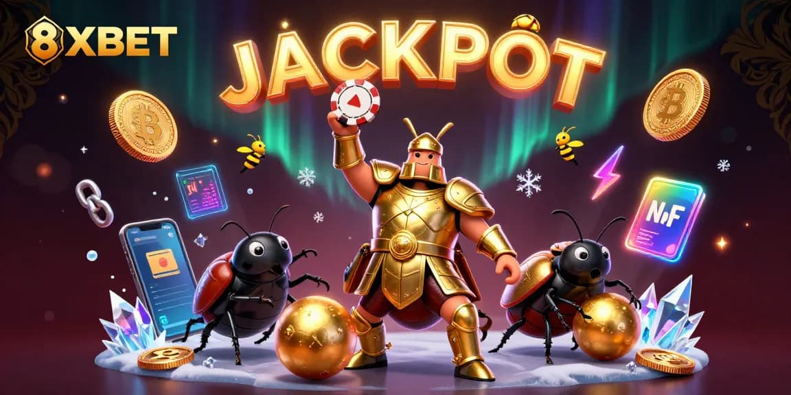 Experience excitement at 8XBET with the triumphant hercules beetle lifting a poker chip, symbolizing victory in gambling.