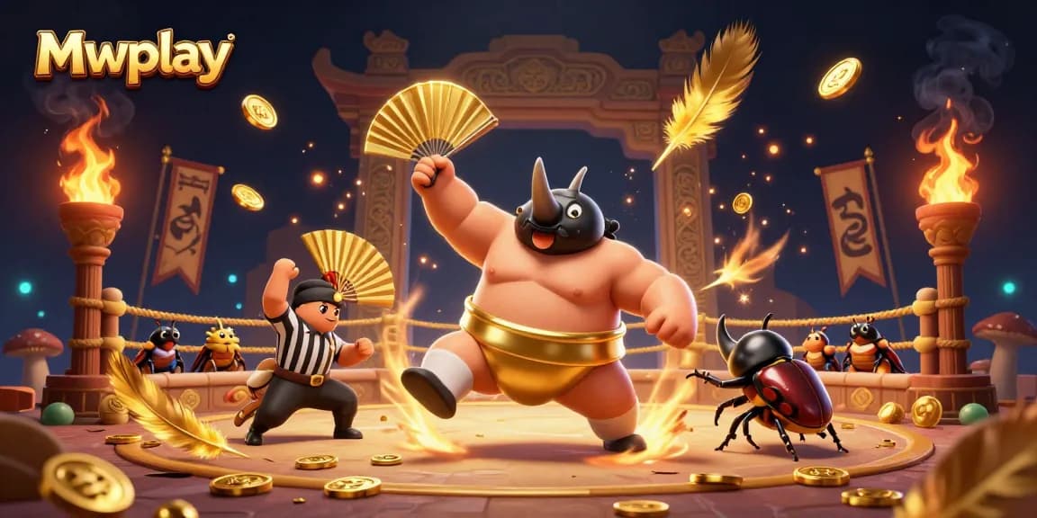 Join the excitement at Mwplay as the rhinoceros beetle champion celebrates big wins with dynamic gold coin action.