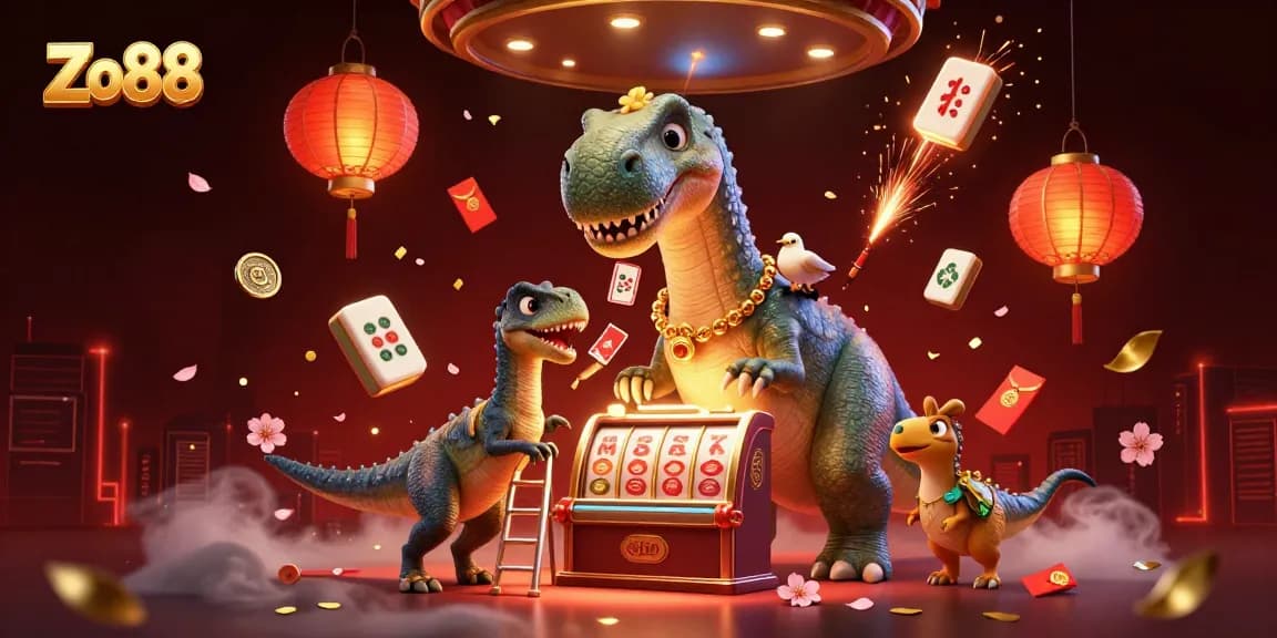 Engage with Zo88 while enjoying a lively casino scene featuring dynamic characters and game elements.