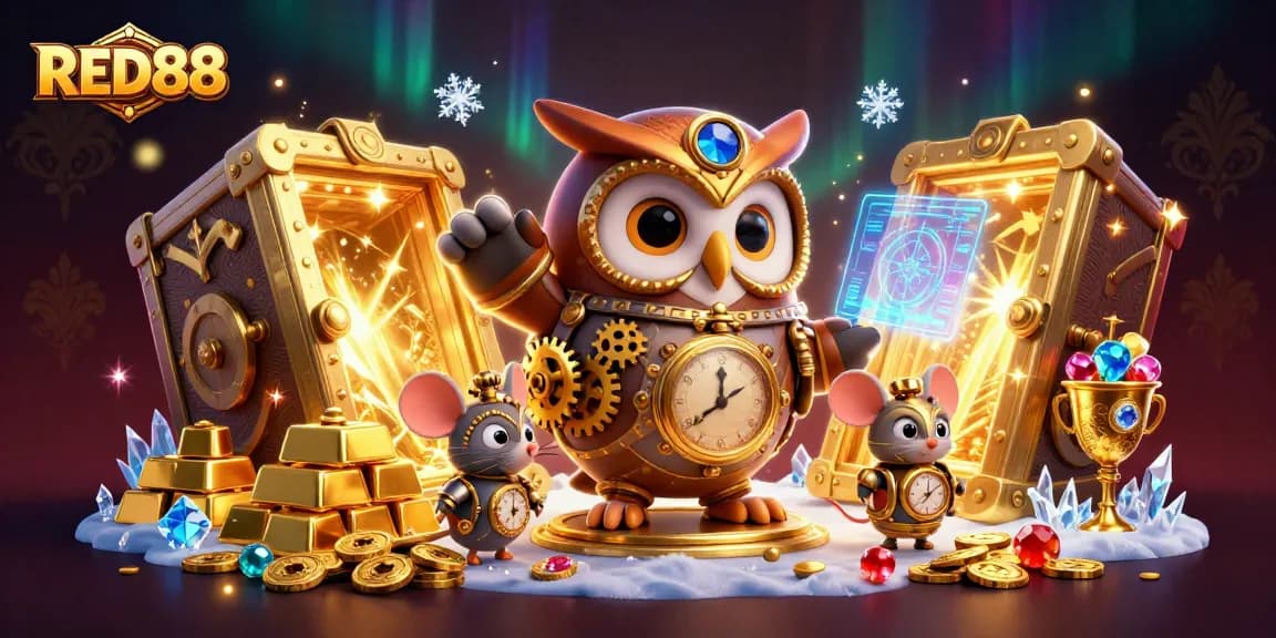 Engage with thrilling RED88 casino adventures featuring a time-traveler owl and treasures.