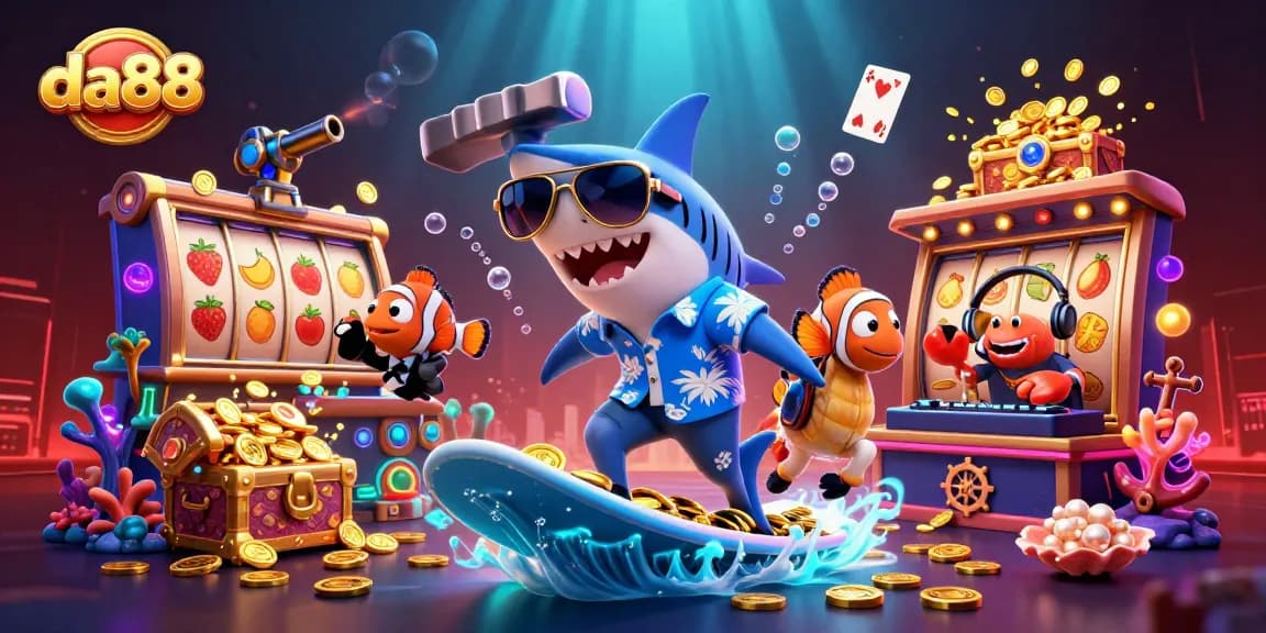 Experience da88's exciting slots scene with vibrant characters and dynamic casino elements.