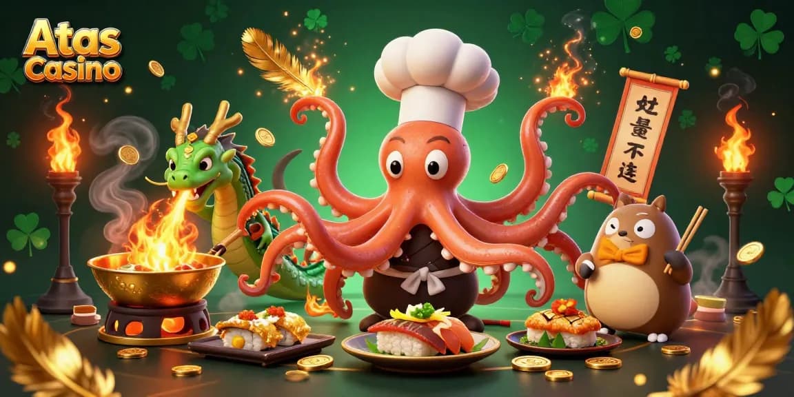 Join the fun at Atas Casino with a dynamic illustration of vibrant characters and thrilling games.