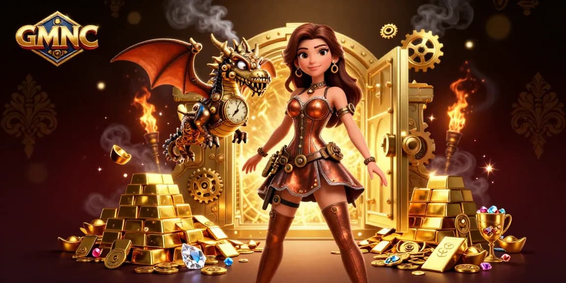 Experience thrilling gaming adventures with GMNC in a captivating casino scene bursting with treasures.