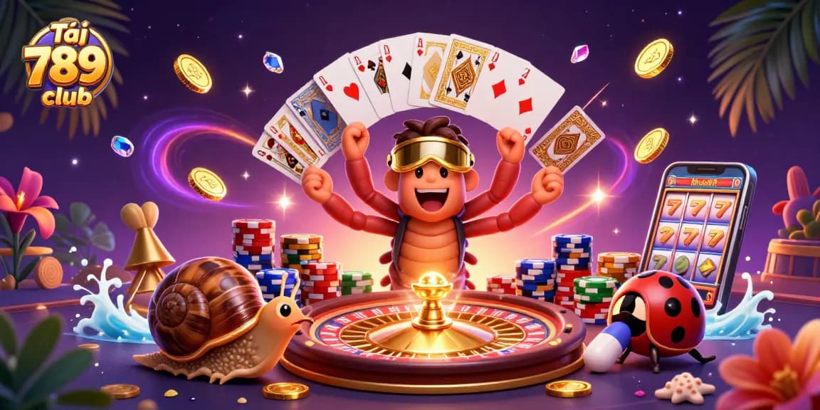 Experience animated fun at Tải 789club with our vibrant casino characters in a dynamic setting.