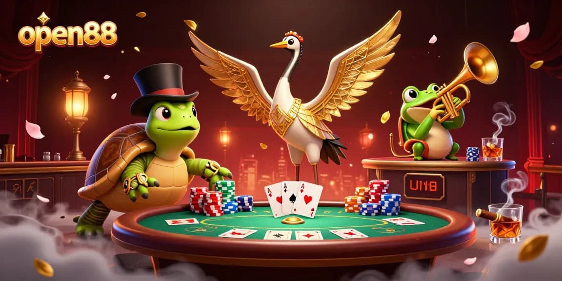 Experience thrilling games at open88, featuring vibrant casino action with poker chips and cards!