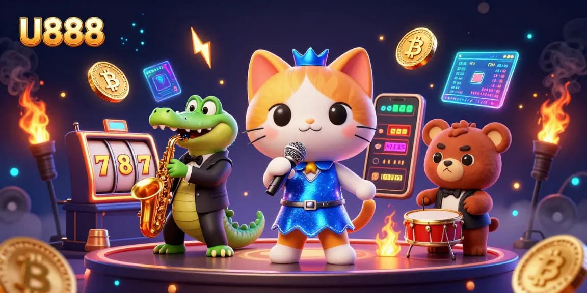 U888 spins the reels with vibrant characters and dynamic gaming experiences in a lively casino.