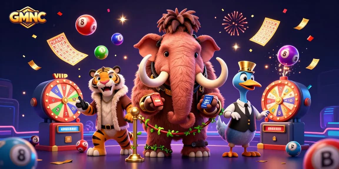Experience vibrant energy at GMNC's casino with colorful elements and engaging characters.