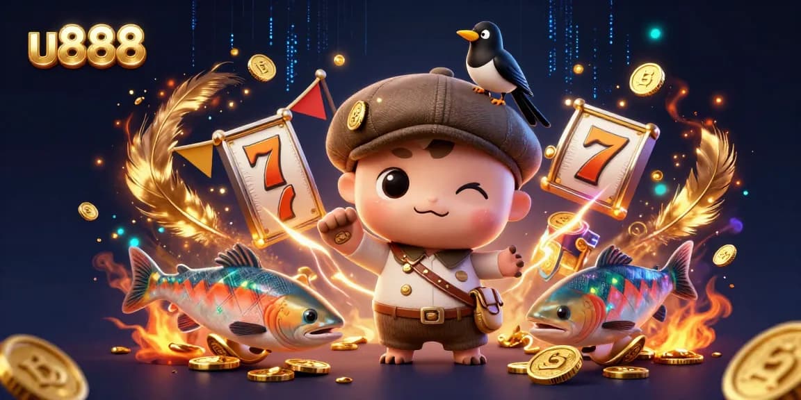 Engage in thrilling gameplay at u888 featuring a playful Loch Ness monster in a dynamic casino scene.
