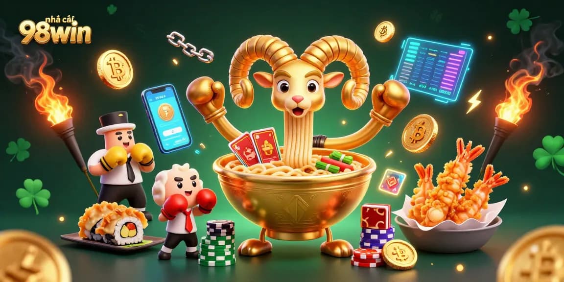Play thrilling games at nhà cái 98win, showcasing vibrant 3D characters and crypto elements in action.