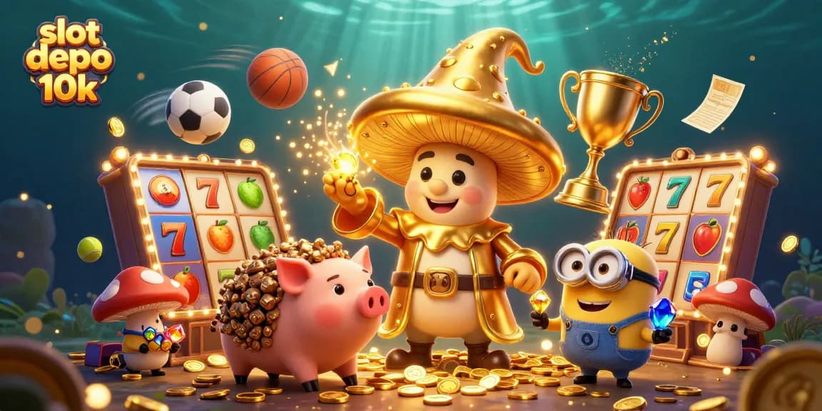 Engage with the magic of slot depo 10k featuring a golden wizard and treasure elements.