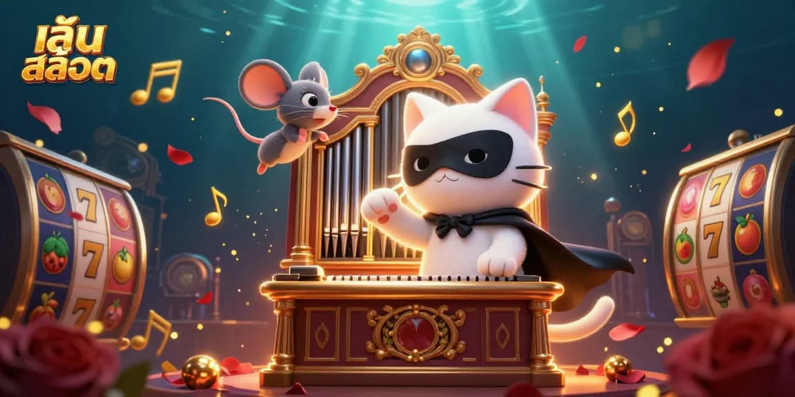 Playing สล็อต in a captivating 3D casino scene with vibrant slot reels and characters interacting.