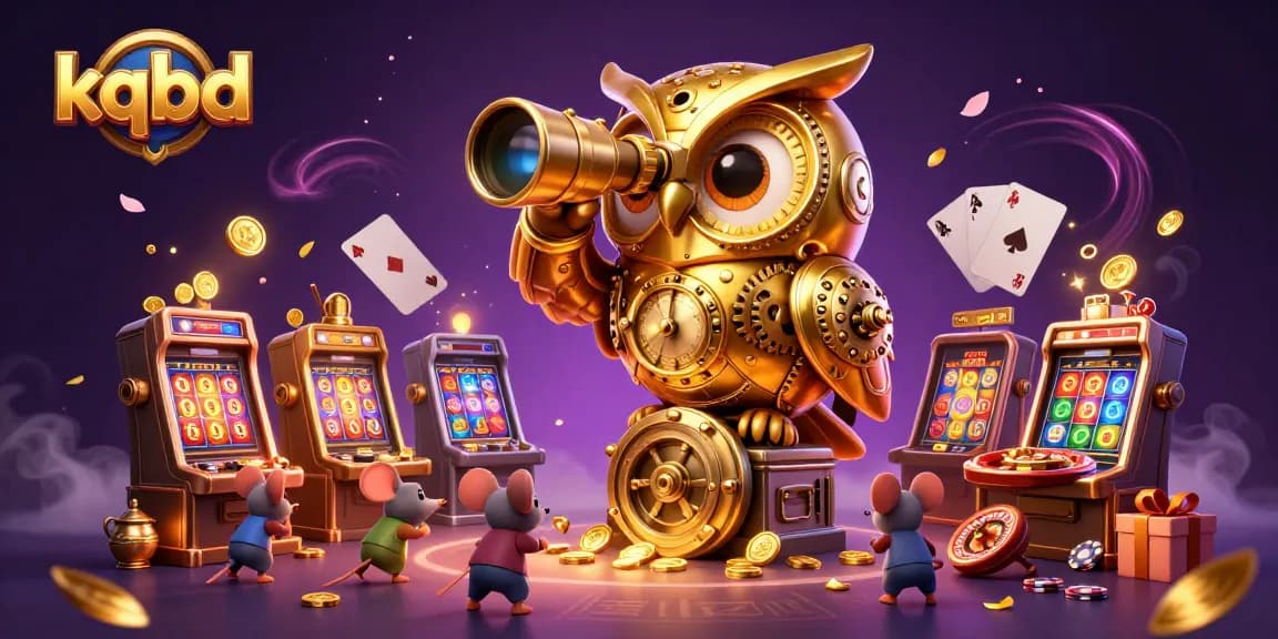Experience thrilling kqbd games and results with a whimsical clockwork owl amidst bustling casino excitement.