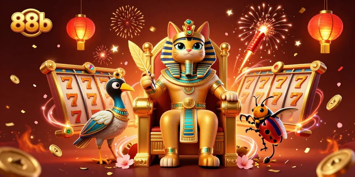 Engage in thrilling gameplay at 88b with vibrant slot machine reels and enchanting characters.