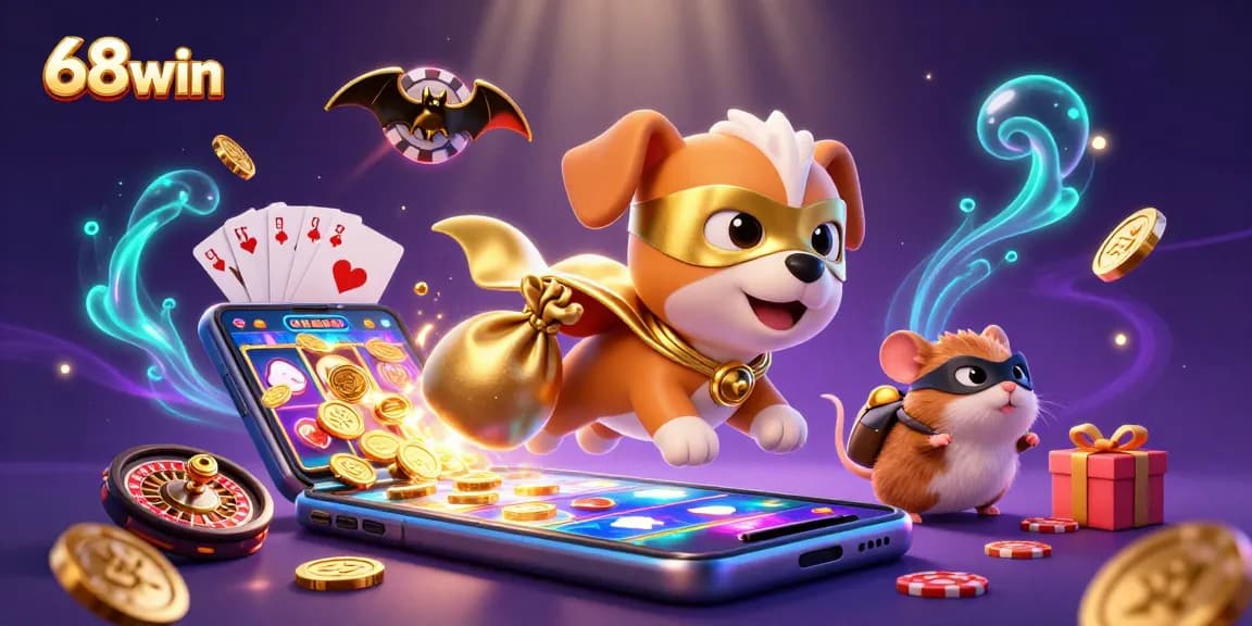 Experience thrilling wins at 68win with exciting slots, dynamic poker symbols, and vibrant casino visuals.
