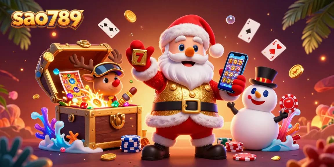 Sao789 delivers an exciting jackpot slots experience with Santa, reindeer dealer, and poker chip snowman.