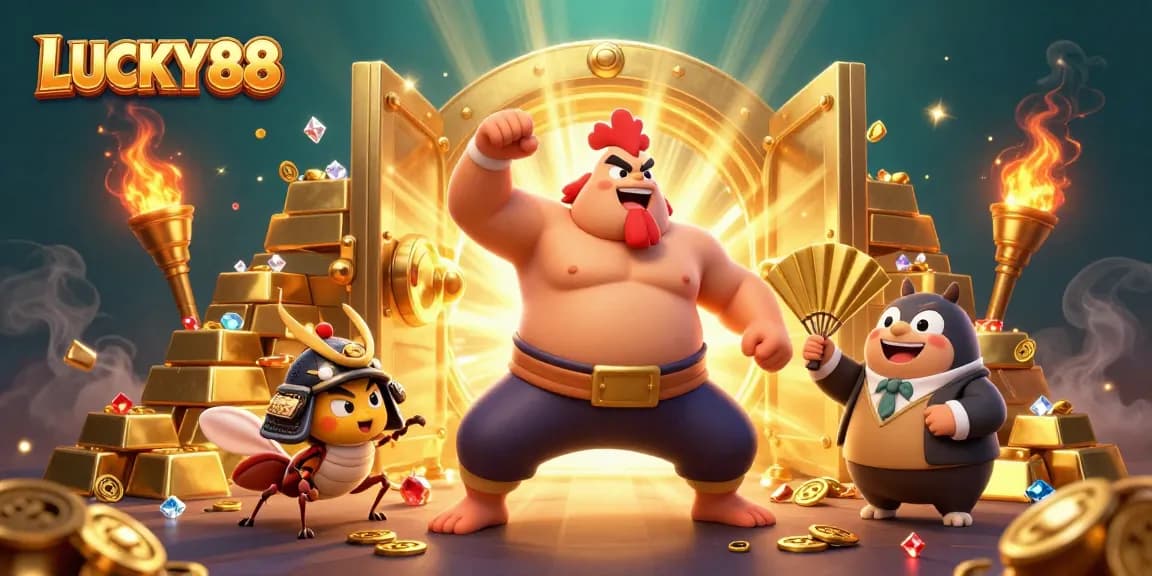 Experience the excitement at LUCKY88 with a sumo wrestler, a samurai, and treasure galore.