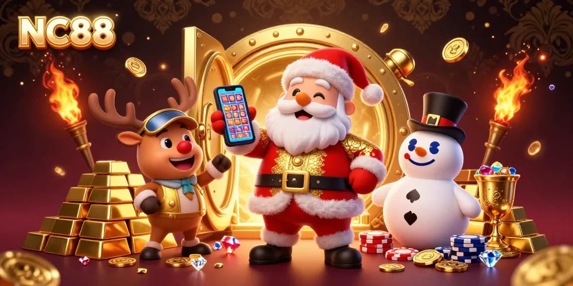 Join the excitement with NC88 as Santa celebrates jackpots in a vibrant casino scene.