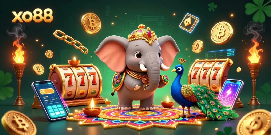 Engage with xo88's dynamic online casino experience, featuring vibrant slots, themed characters, and crypto elements.