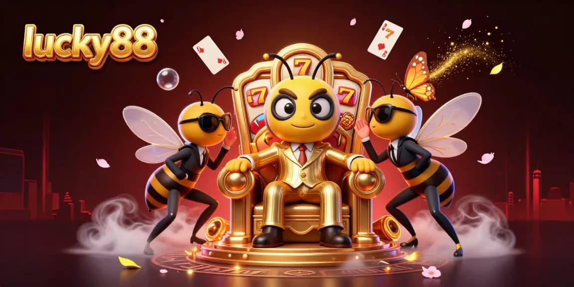 Spin the reels with lucky88 in a vibrant casino scene featuring a bumblebee mob boss and dazzling game elements.
