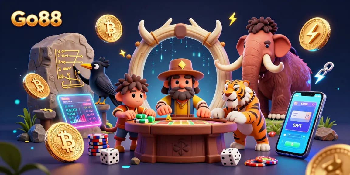 Engage in thrilling prehistoric casino adventures with Go88, featuring vivid 3D characters and crypto elements.