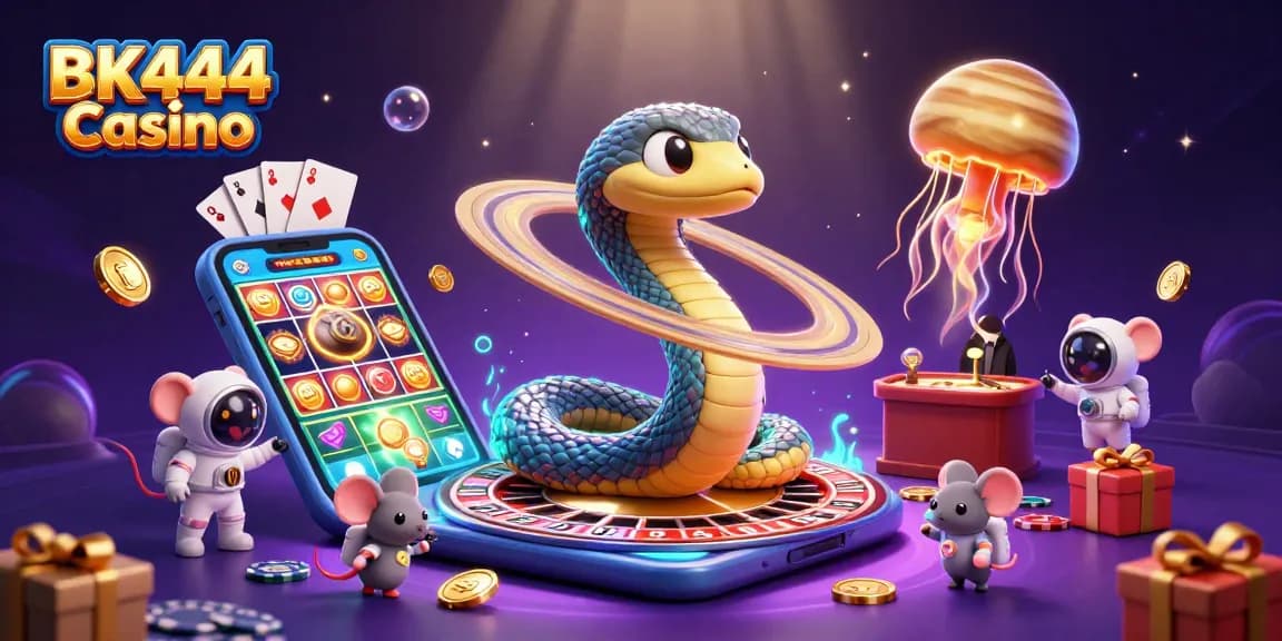 Experience thrilling gaming with BK444 Casino's unique cosmic roulette scene featuring vibrant elements.