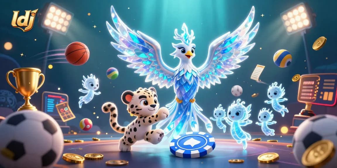 ldj showcases an exciting gaming scene with an ice phoenix and playful elements, perfect for gamblers.